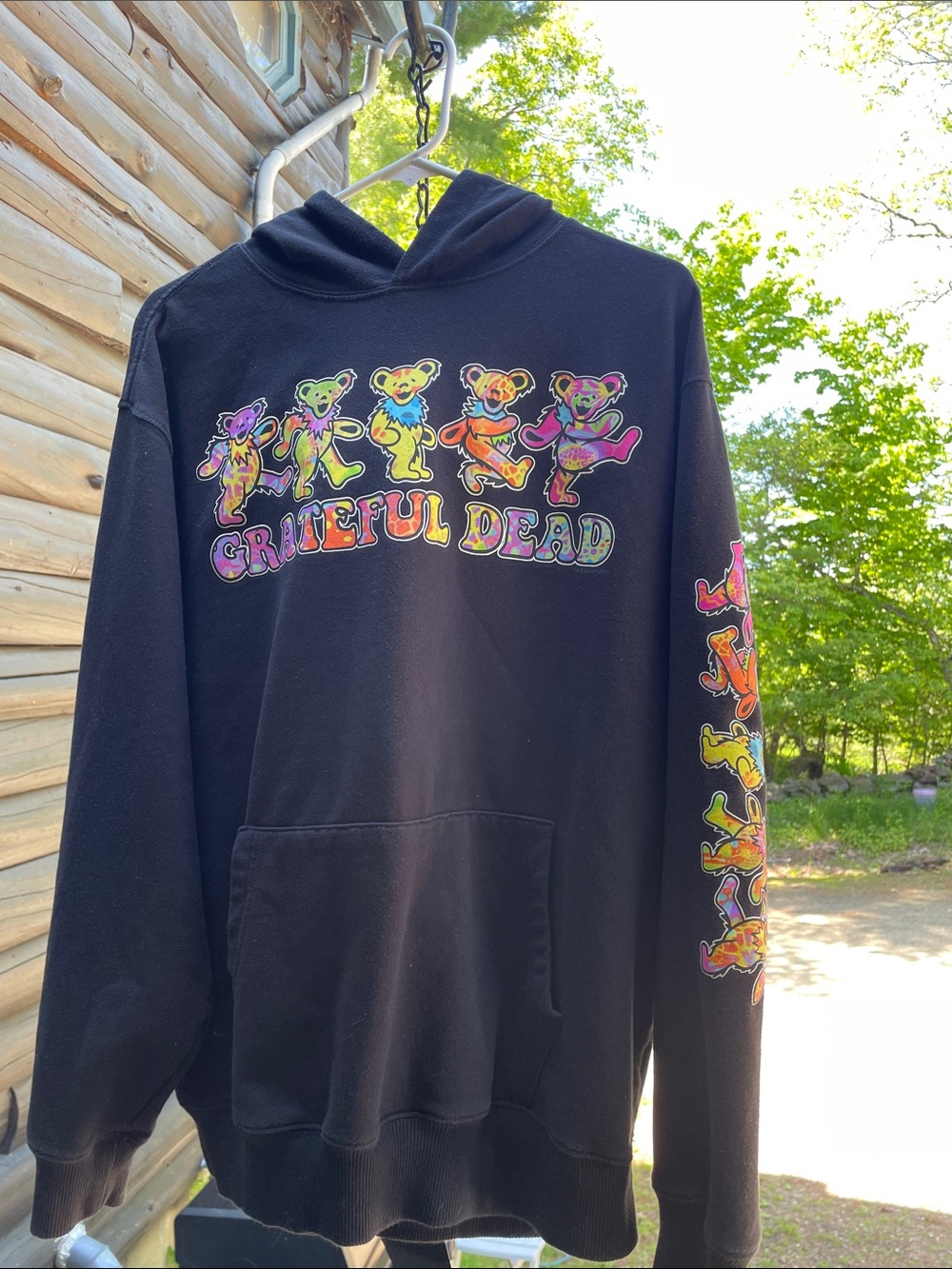 Grateful Dead Black Hoodie with Rainbow Dancing Bears Graphic